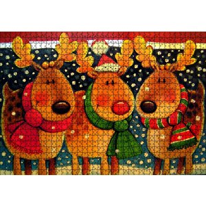 Noel Babanın Geyikleri Atkılı Ve Bereli Puzzle Yapboz Mdf Ahşap 1000 Parça