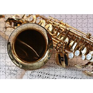 Yakın Plan Saksafon Ve Notalar Puzzle Yapboz Mdf Ahşap 255 Parça