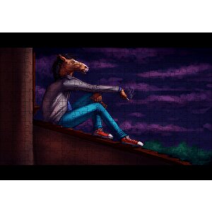 Çatıda Sigara İçen Bojack Horseman Puzzle Yapboz Mdf Ahşap 255 Parça