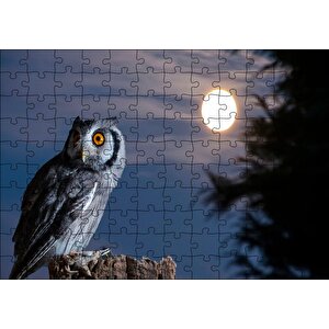 Dolunay Ve Kütüğün Üzerindeki Baykuş Puzzle Yapboz Mdf Ahşap 120 Parça