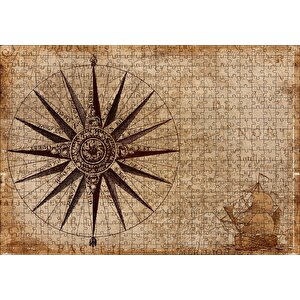 Eski Dünya Haritası Üzerinde Pusula Puzzle Yapboz Mdf Ahşap 500 Parça