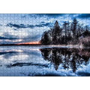 Kıpırtısız Göl Ağaçlar Ve Bulutlu Gökler Puzzle Yapboz Mdf Ahşap 500 Parça
