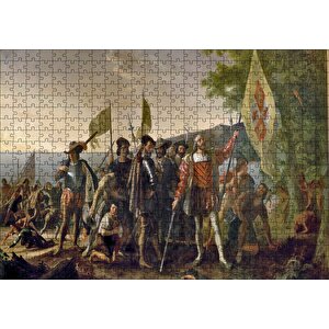Christopher Columbus Askerler Ve Yerli Halk Puzzle Yapboz Mdf Ahşap 500 Parça
