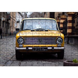 Sarı Lada Otomobil Puzzle Yapboz Mdf Ahşap 120 Parça