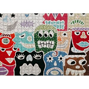 Duvarda Graffiti Yüzleri Puzzle Yapboz Mdf Ahşap 500 Parça