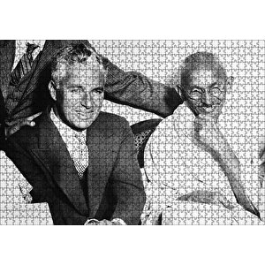 Charles Chaplin Ve Mahatma Gandhi Gülümsüyor Puzzle Yapboz Mdf Ahşap 1000 Parça