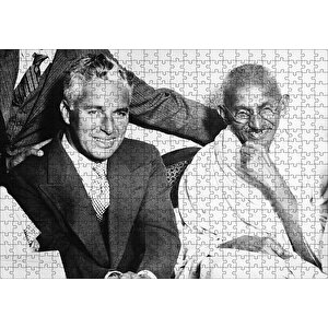 Charles Chaplin Ve Mahatma Gandhi Gülümsüyor Puzzle Yapboz Mdf Ahşap 500 Parça