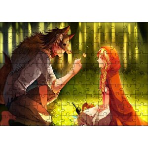 Kurt Ve Kırmızı Başlıklı Kız Peri Hikayesi Puzzle Yapboz Mdf Ahşap 120 Parça