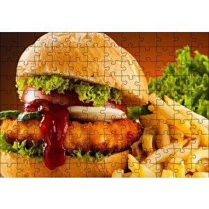 Burger Patates Kızartması Ve Ketçap Puzzle Yapboz Mdf Ahşap 120 Parça
