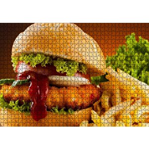 Burger Patates Kızartması Ve Ketçap Puzzle Yapboz Mdf Ahşap 1000 Parça