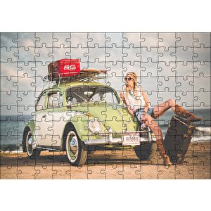 Yeşil Beyaz Vosvos Ve Gezgin Kız Puzzle Yapboz Mdf Ahşap 120 Parça