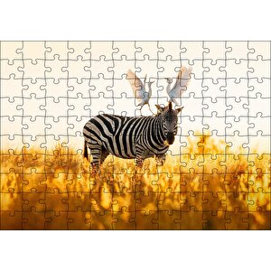 Doğada Zebra Ve Kuşlar Görseli Puzzle Yapboz Mdf Ahşap 120 Parça