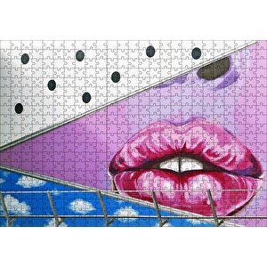 Duvar Boyama Kırmızı Dudaklar Puzzle Yapboz Mdf Ahşap 500 Parça
