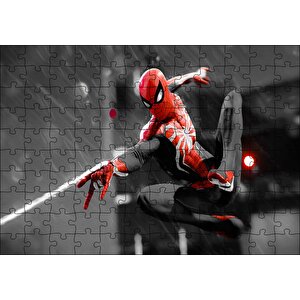 Siyah Kırmızı Kostümlü Spider Man Puzzle Yapboz Mdf Ahşap 120 Parça