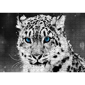 Kar Leoparı Ve Mavi Gözleri Puzzle Yapboz Mdf Ahşap 255 Parça