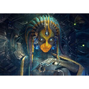 Kadın Cyborg Dijital Sanat Puzzle Yapboz Mdf Ahşap 500 Parça