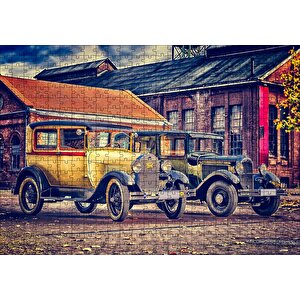 Sarı Ve Siyah Antika Otomobiller Puzzle Yapboz Mdf Ahşap 500 Parça
