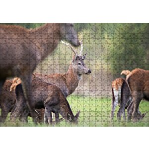 Çayırda Otlayan Geyikler Puzzle Yapboz Mdf Ahşap 500 Parça