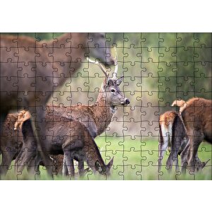 Çayırda Otlayan Geyikler Puzzle Yapboz Mdf Ahşap 120 Parça
