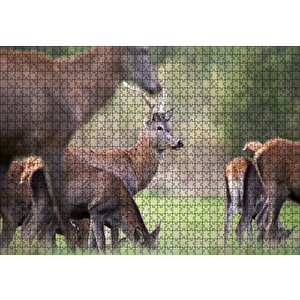 Çayırda Otlayan Geyikler Puzzle Yapboz Mdf Ahşap 1000 Parça