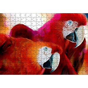 Kırmızı Papağanlar Puzzle Yapboz Mdf Ahşap 255 Parça