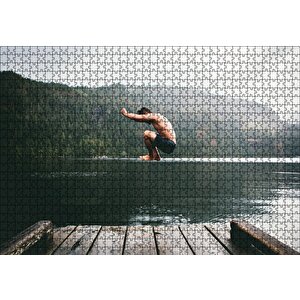 Göl Orman İskele Ve Atlayış Yapan Adam Puzzle Yapboz Mdf Ahşap 1000 Parça