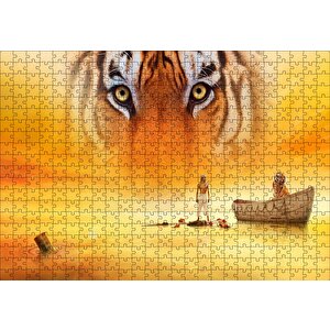 Pi'nin Yaşamı Kaplan Sandal Ve Çocuk Puzzle Yapboz Mdf Ahşap 500 Parça