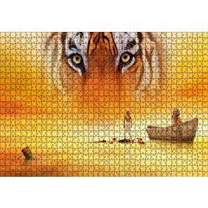 Pi'nin Yaşamı Kaplan Sandal Ve Çocuk Puzzle Yapboz Mdf Ahşap 1000 Parça