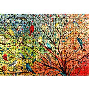 Ağaçta Rengarenk 27 Kuş Puzzle Yapboz Mdf Ahşap 1000 Parça
