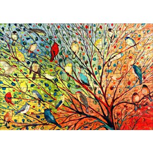 Ağaçta Rengarenk 27 Kuş Puzzle Yapboz Mdf Ahşap 255 Parça