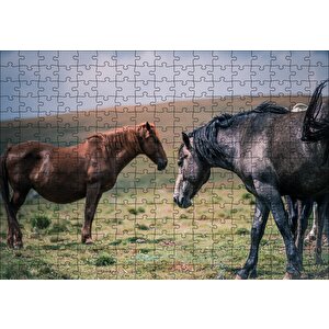 Çayırda Yılkı Atları Puzzle Yapboz Mdf Ahşap 255 Parça