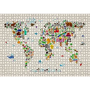 Cakapuzzle  Dünya Haritası Ülkeler Ve Simgeleri Puzzle Yapboz Mdf Ahşap