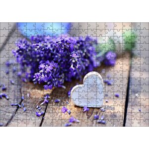 Masada Buket Lavanta Ve Tahta Kalp Puzzle Yapboz Mdf Ahşap 255 Parça