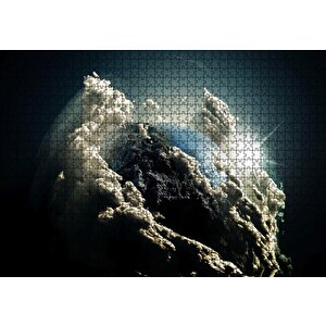 Dünya Güneş Ve Beyaz Bulutlar Puzzle Yapboz Mdf Ahşap 1000 Parça