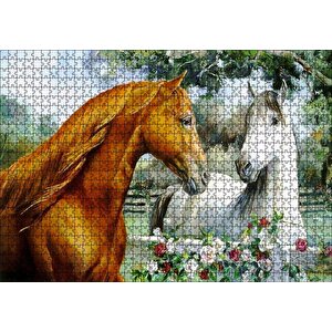 Atlar Ve Güller Yağlı Boya Resmi Puzzle Yapboz Mdf Ahşap 1000 Parça
