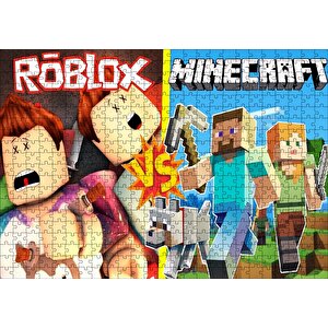 Roblox Ve Minecraft Çizgi Film Görseli Puzzle Yapboz Mdf Ahşap 500 Parça
