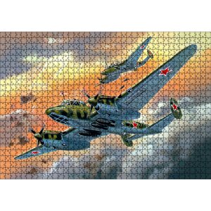 Nostaljik Bombardıman Savaş Uçakları Çizim Puzzle Yapboz Mdf Ahşap 1000 Parça
