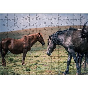 Çayırda Yılkı Atları Puzzle Yapboz Mdf Ahşap 120 Parça