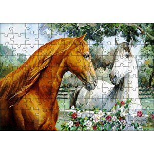 Atlar Ve Güller Yağlı Boya Resmi Puzzle Yapboz Mdf Ahşap 120 Parça
