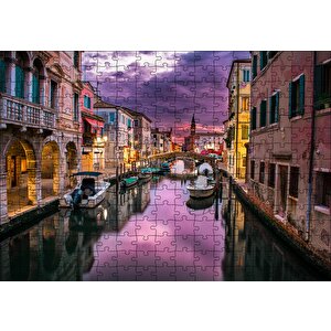 Venedik Kanalda Akşam Manzarası Puzzle Yapboz Mdf Ahşap 255 Parça