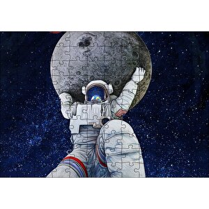 Ayı Taşıyan Astronot İllüstrasyon Puzzle Yapboz Mdf Ahşap 120 Parça