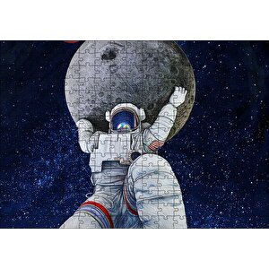 Ayı Taşıyan Astronot İllüstrasyon Puzzle Yapboz Mdf Ahşap 255 Parça