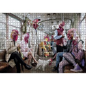 Metroda Tavuk Başlıklı Komik İnsanlar Puzzle Yapboz Mdf Ahşap 1000 Parça