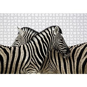 Yanyana Bir Çift Zebra Puzzle Yapboz Mdf Ahşap 500 Parça