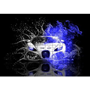 Bugatti Su Damlaları Ve Mavi Dumanlar Puzzle Yapboz Mdf Ahşap 120 Parça