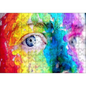 Rengarenk Boyalı Yüz Ve Mavi Gözler Puzzle Yapboz Mdf Ahşap 120 Parça