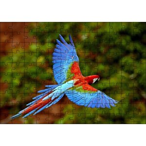 Mavi Turuncu Renkli Uçan Papağan Puzzle Yapboz Mdf Ahşap 120 Parça