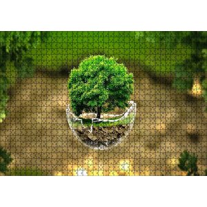 Volkanlar Harika Dünya Cam Kasede Ağaç Görseli Puzzle Yapboz Mdf Ahşap 1000 Parça