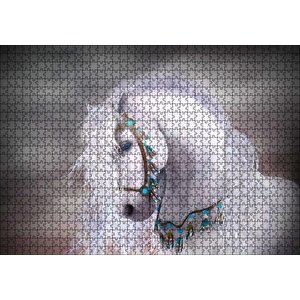 Beyaz At Yelesi Ve Süslü Koşumları Puzzle Yapboz Mdf Ahşap 1000 Parça