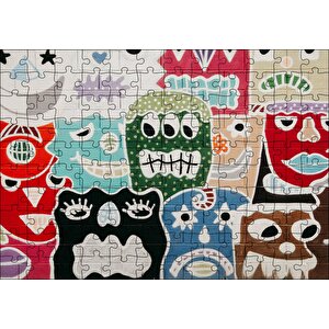 Duvarda Graffiti Yüzleri Puzzle Yapboz Mdf Ahşap 120 Parça